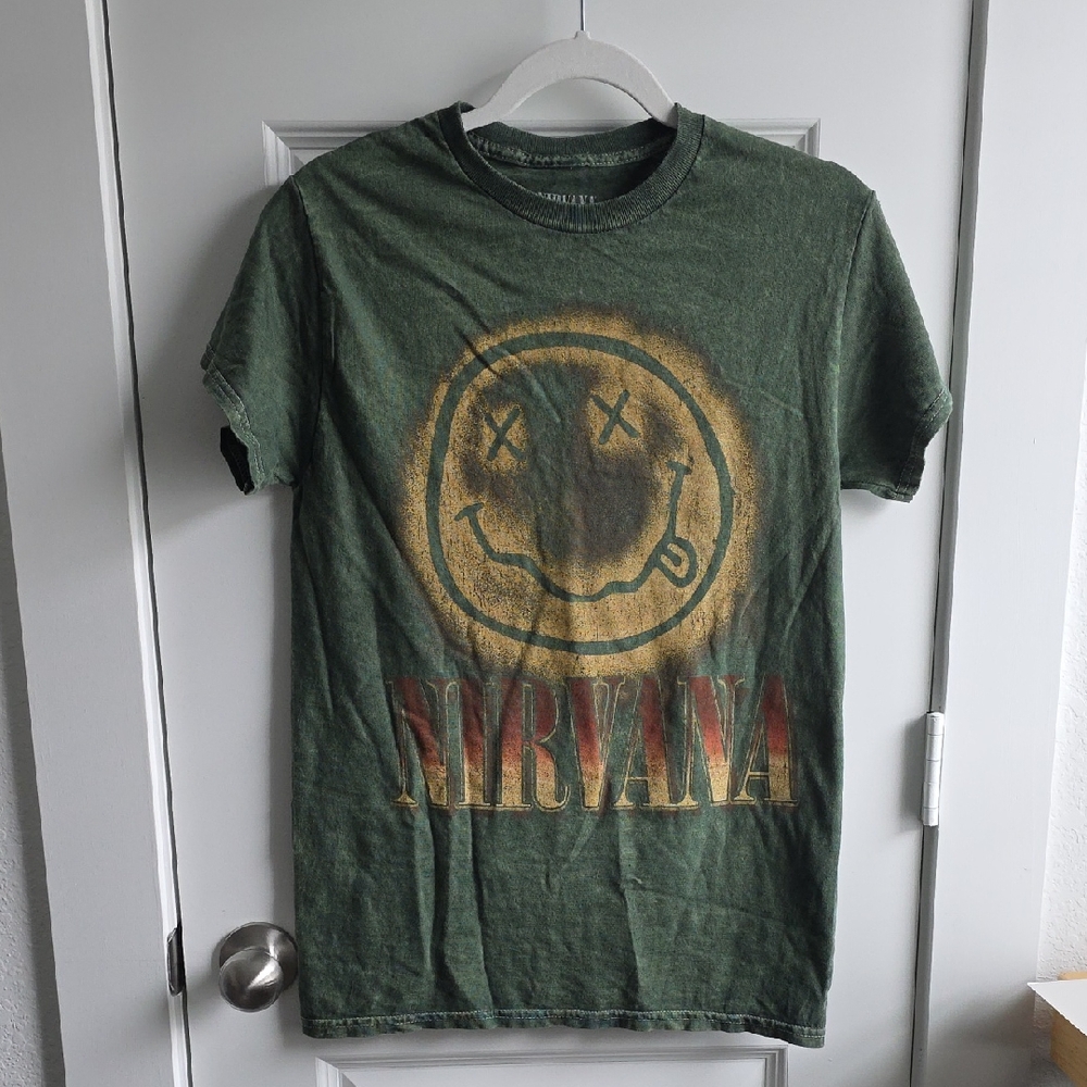 NIRVANA Olive Green Graphic Band Tee Small G140